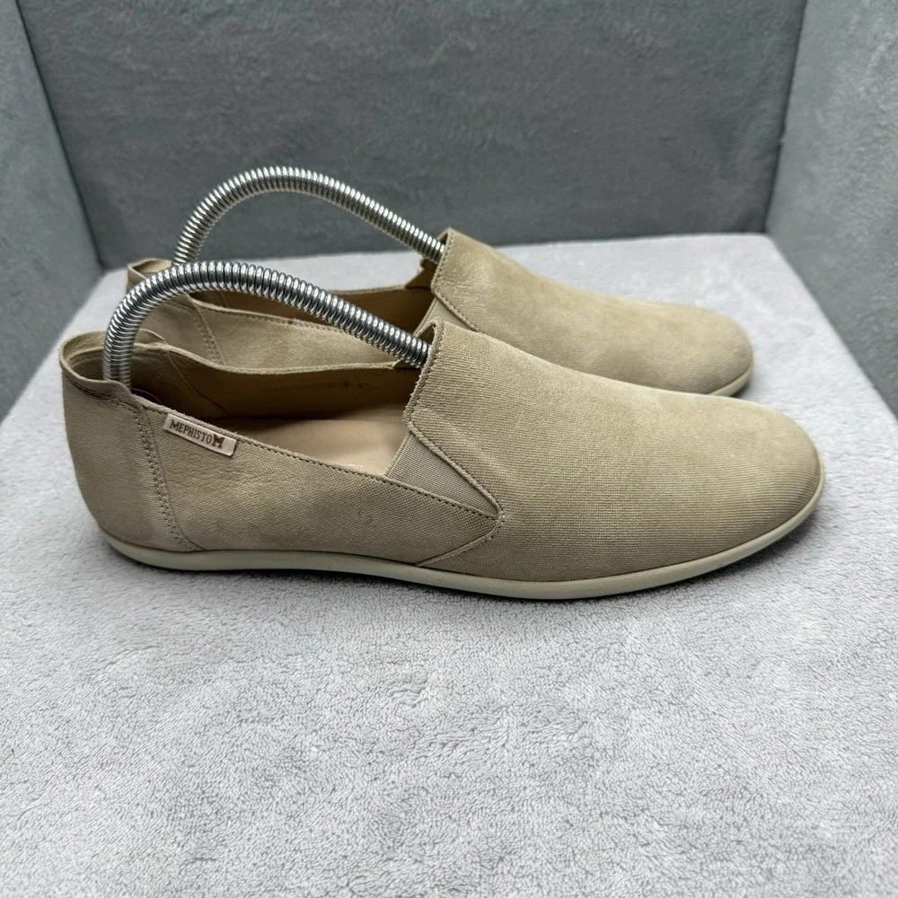 Mephisto Womens 9.5 Beige Canvas Slip On Walking Shoes Air Jet Comfort